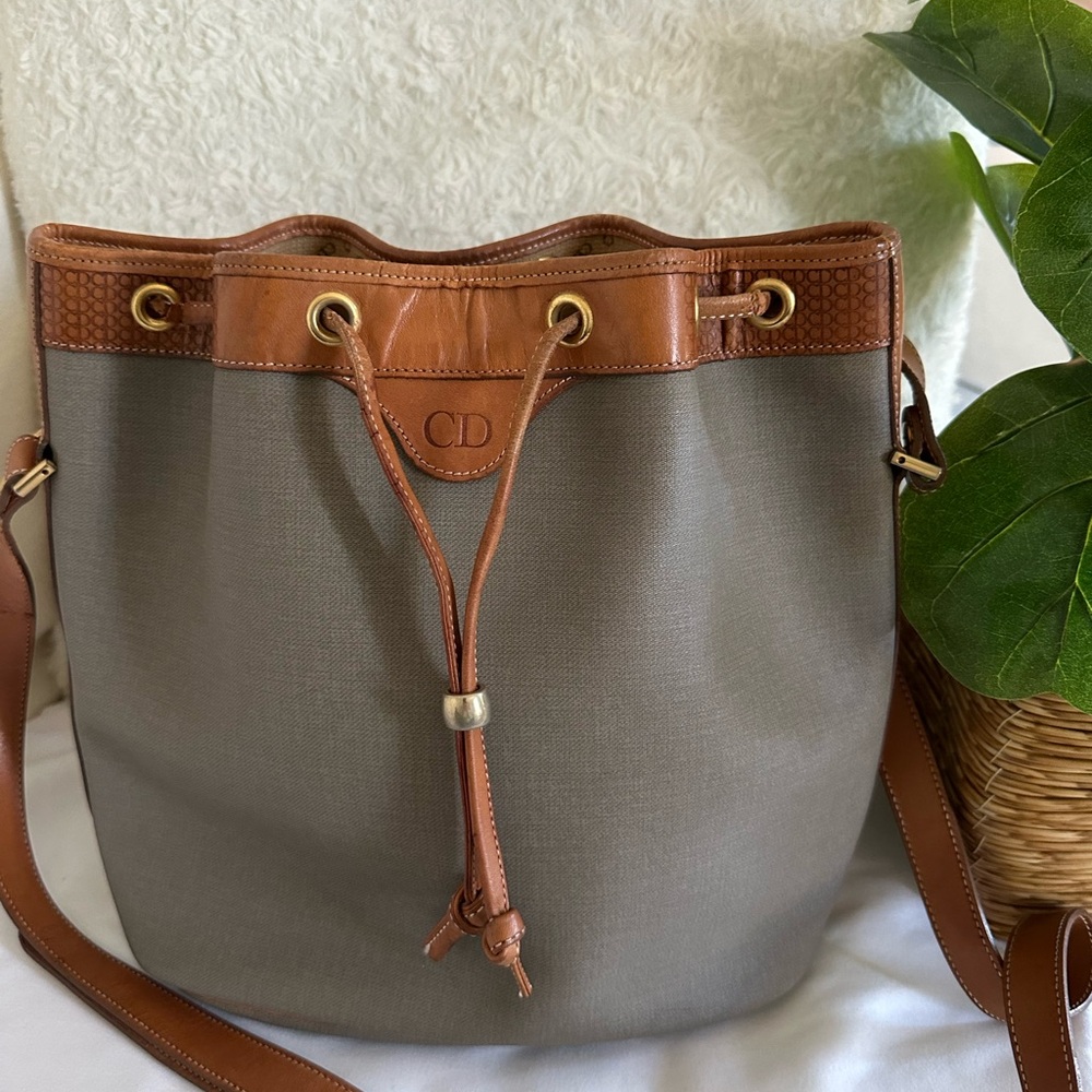 Dior Taupe Canvas Tote with Tan Leather Trim and Pouch - Picture 3 of 10